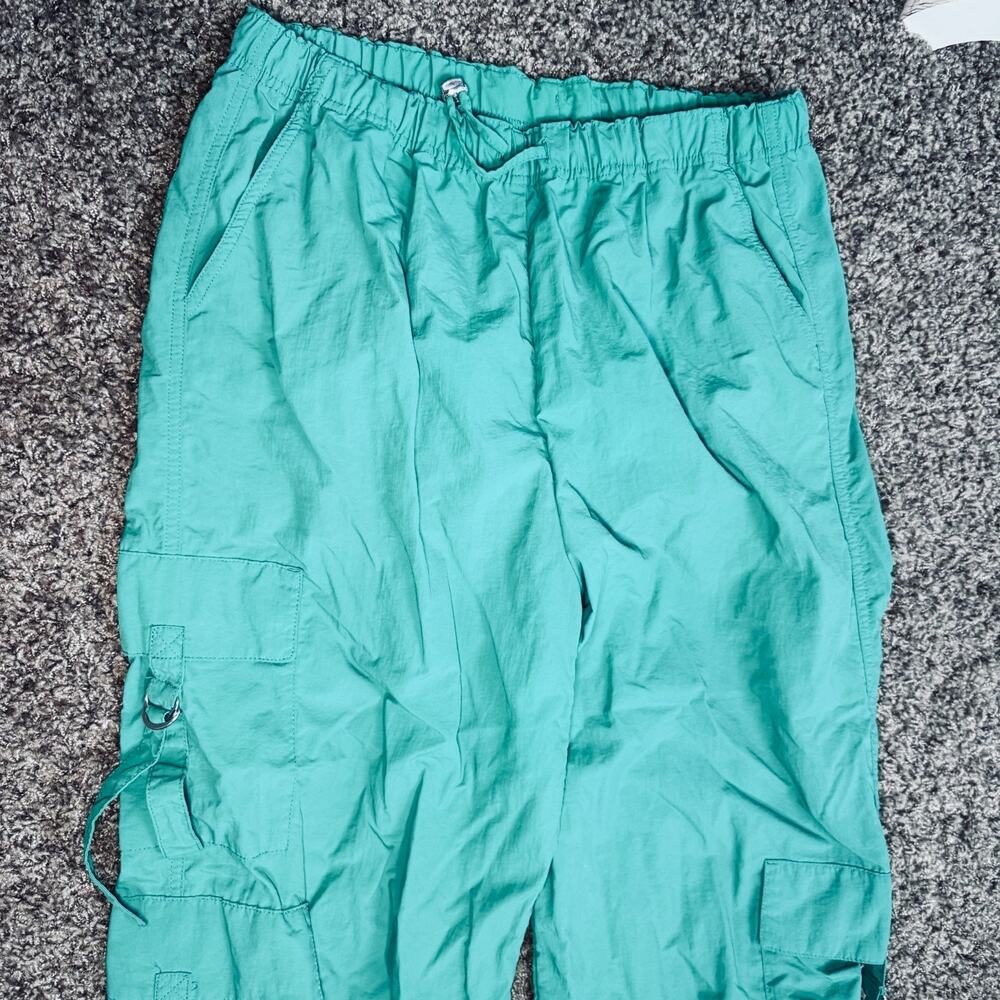 Love Tree Parachute Cargo Pants Nylon L Kelly Green Pockets Utility Streetwear - Picture 3 of 9